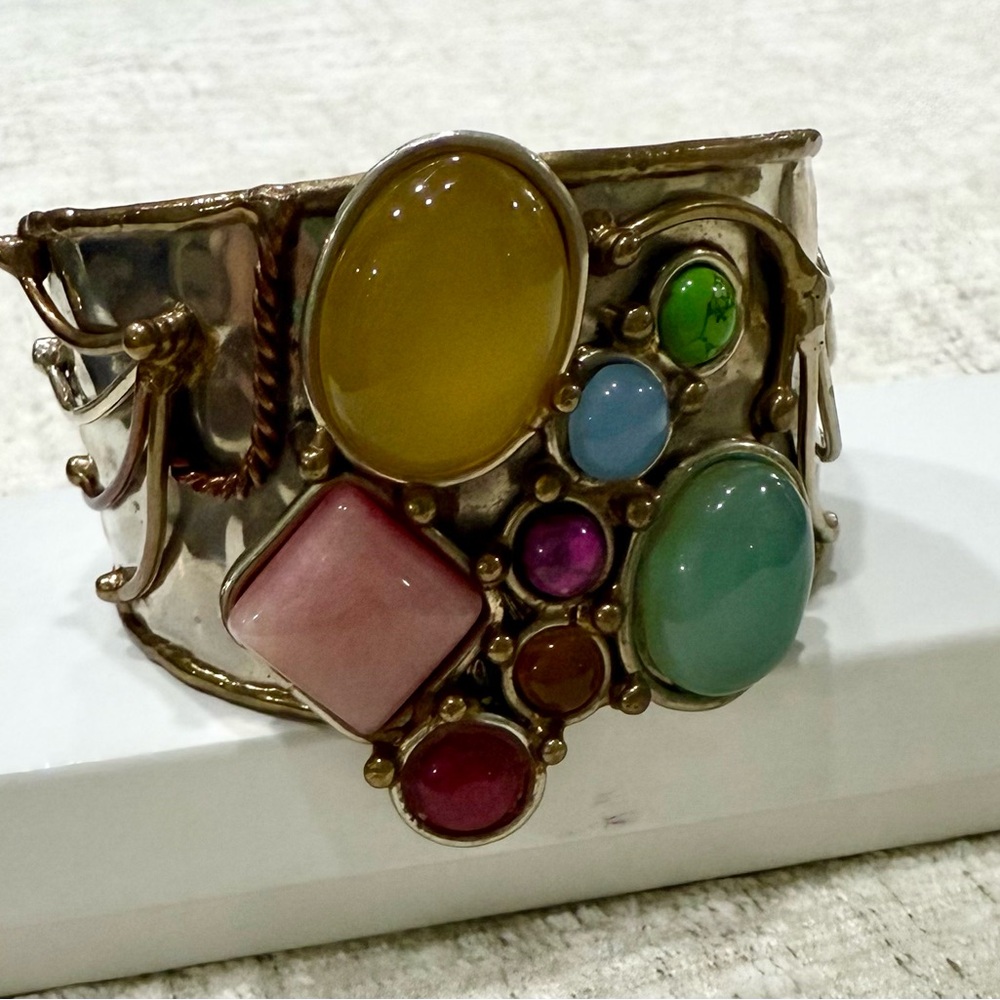 Multicolor Gemstone Silver Cuff Bracelet - image 3